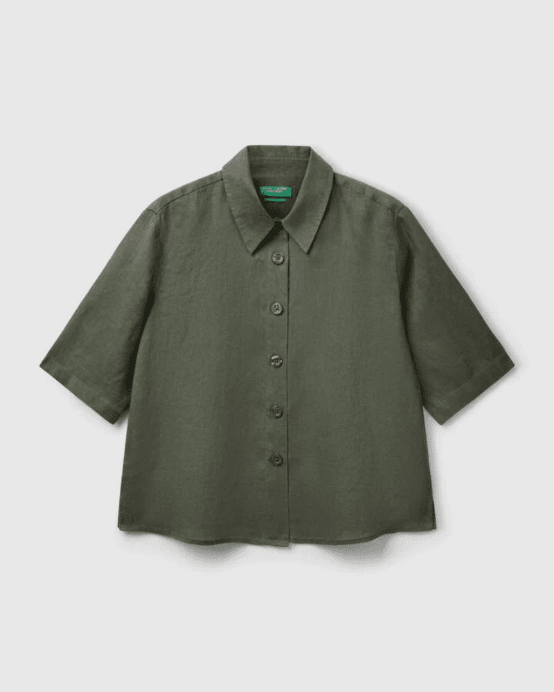 Benetton Ženska lanena košulja 5BML5QB75-2G1-S, Maslinasta