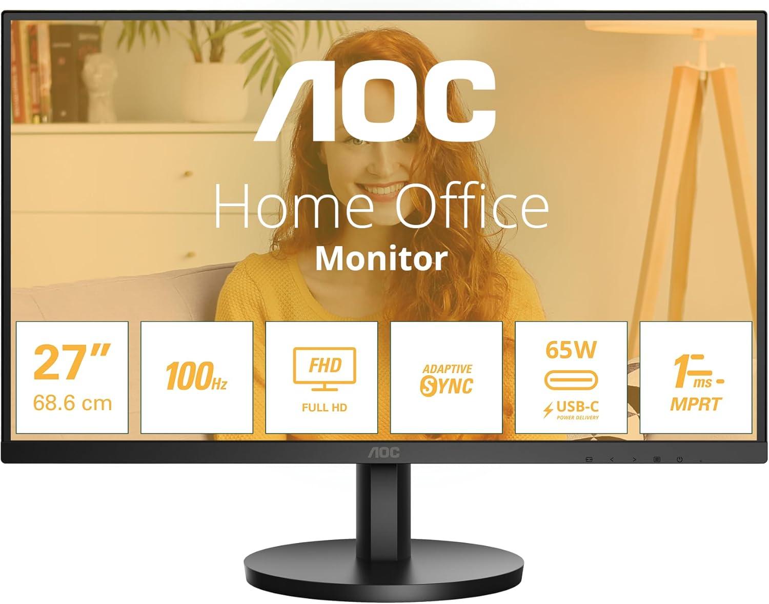 AOC gejmerski monitor 27B3CA2 27"/IPS/1920x1080/100Hz/1ms MPRT/HDMI, USB, USB tip C/VESA/zvučnici/crni