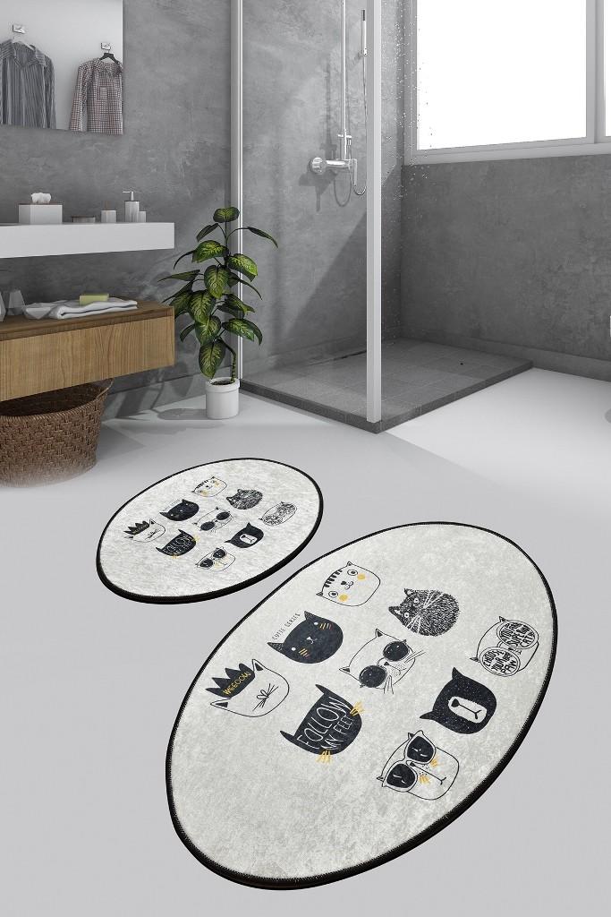 L'essentiel Maison Set od 2 tepiha za kupatilo, crno-bijeli