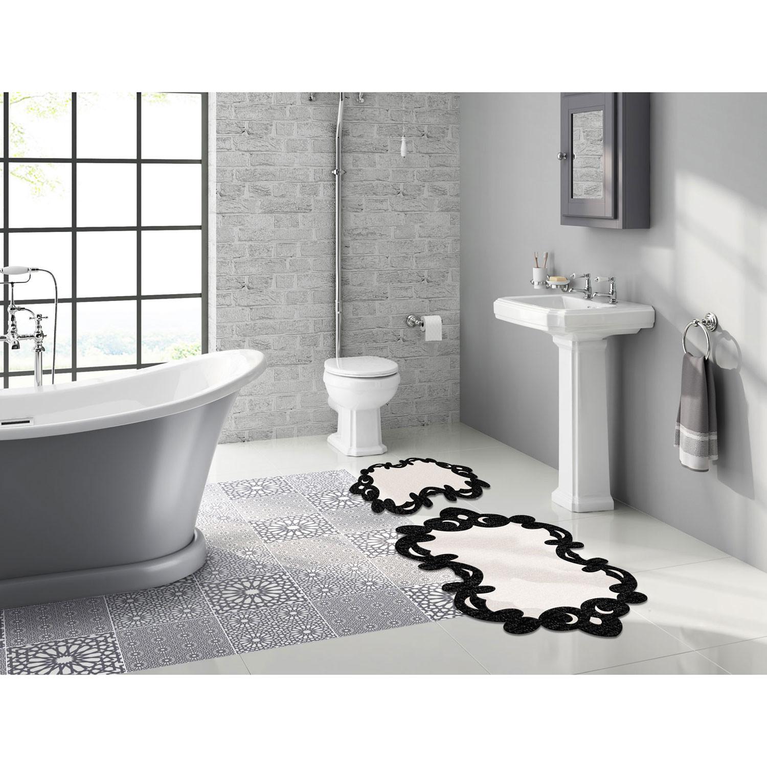 L'essentiel Maison Set od 2 tepiha za kupatilo, crno-bijeli