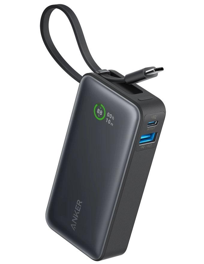 Anker Power Bank Nano ugrađen, USB-C kabel, 30W, crna