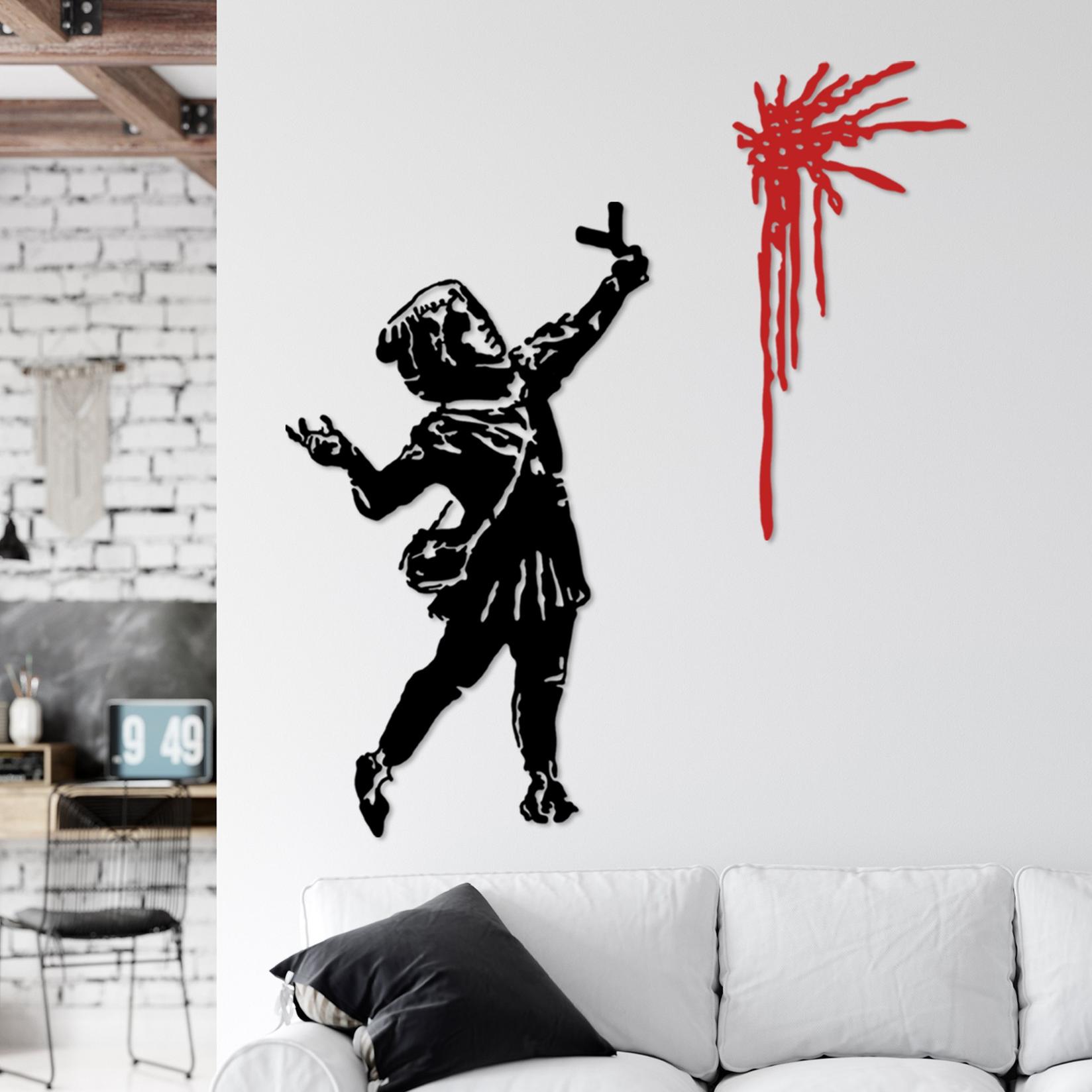 Zidna dekoracija Banksy Metal 09, 48x83 cm i 30x62 cm, 1,5 mm, Crna