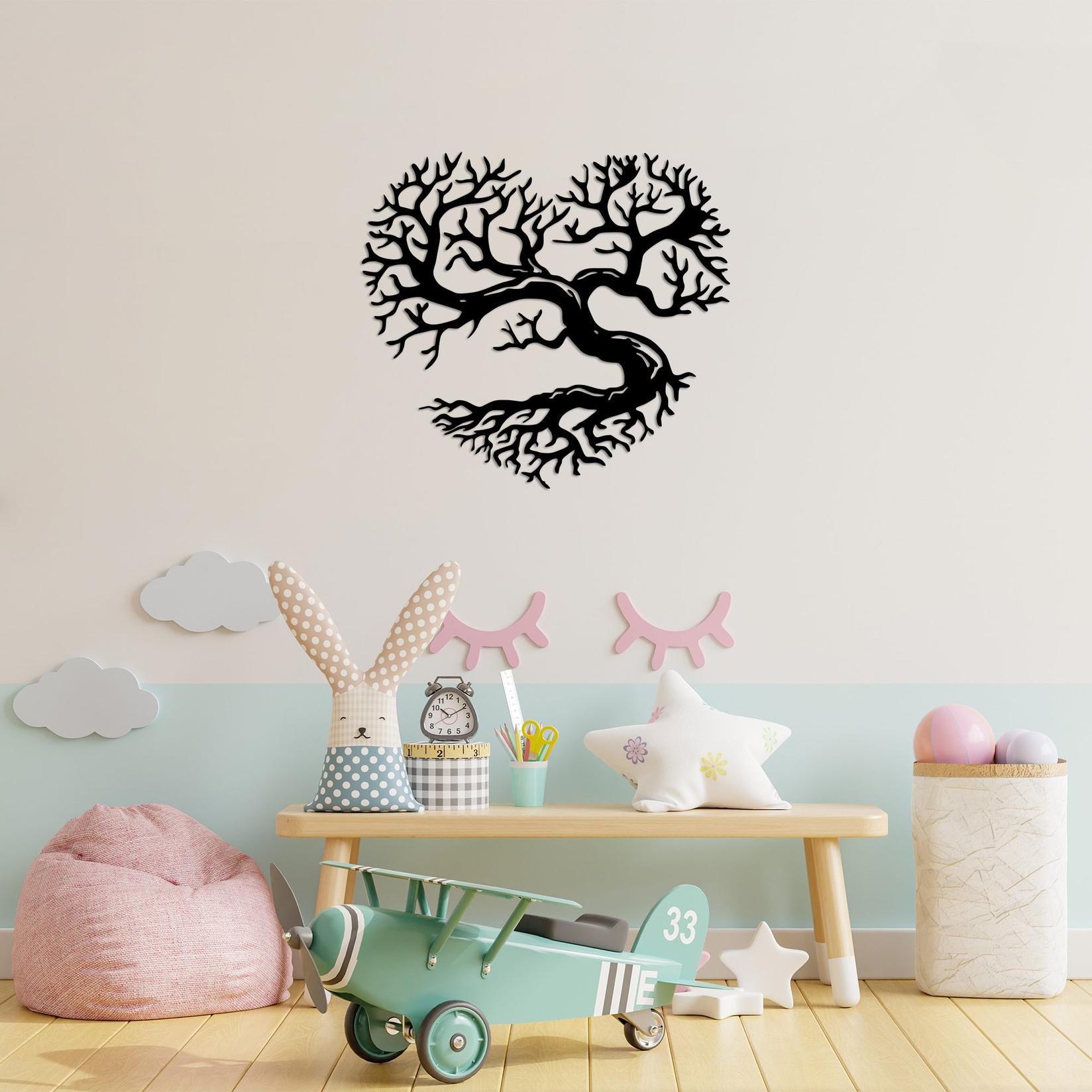 Wallity Zidna dekoracija Srcoliki drvo, 64x70 cm, 1,5 cm, Crna