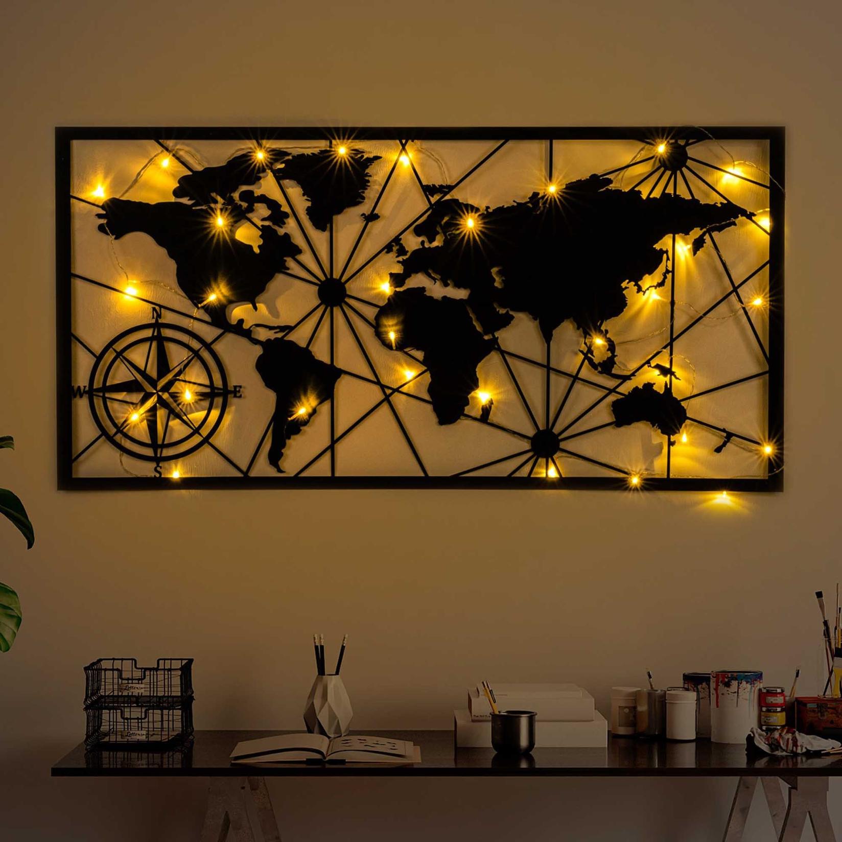 Wallity Zidna dekoracija Mapa svijeta LED 452, 60x120 cm, 1,5 mm, IP20, Crna