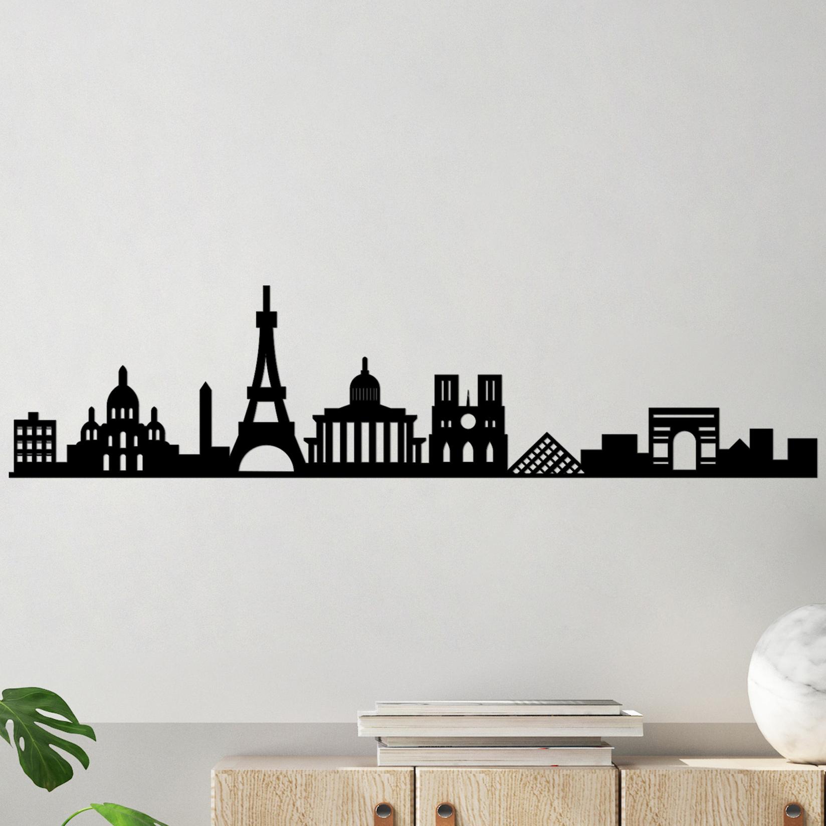 Wallity Zidna dekoracija Panoramski pogled na Pariz, 120x29 cm, 1,5 mm, Crna