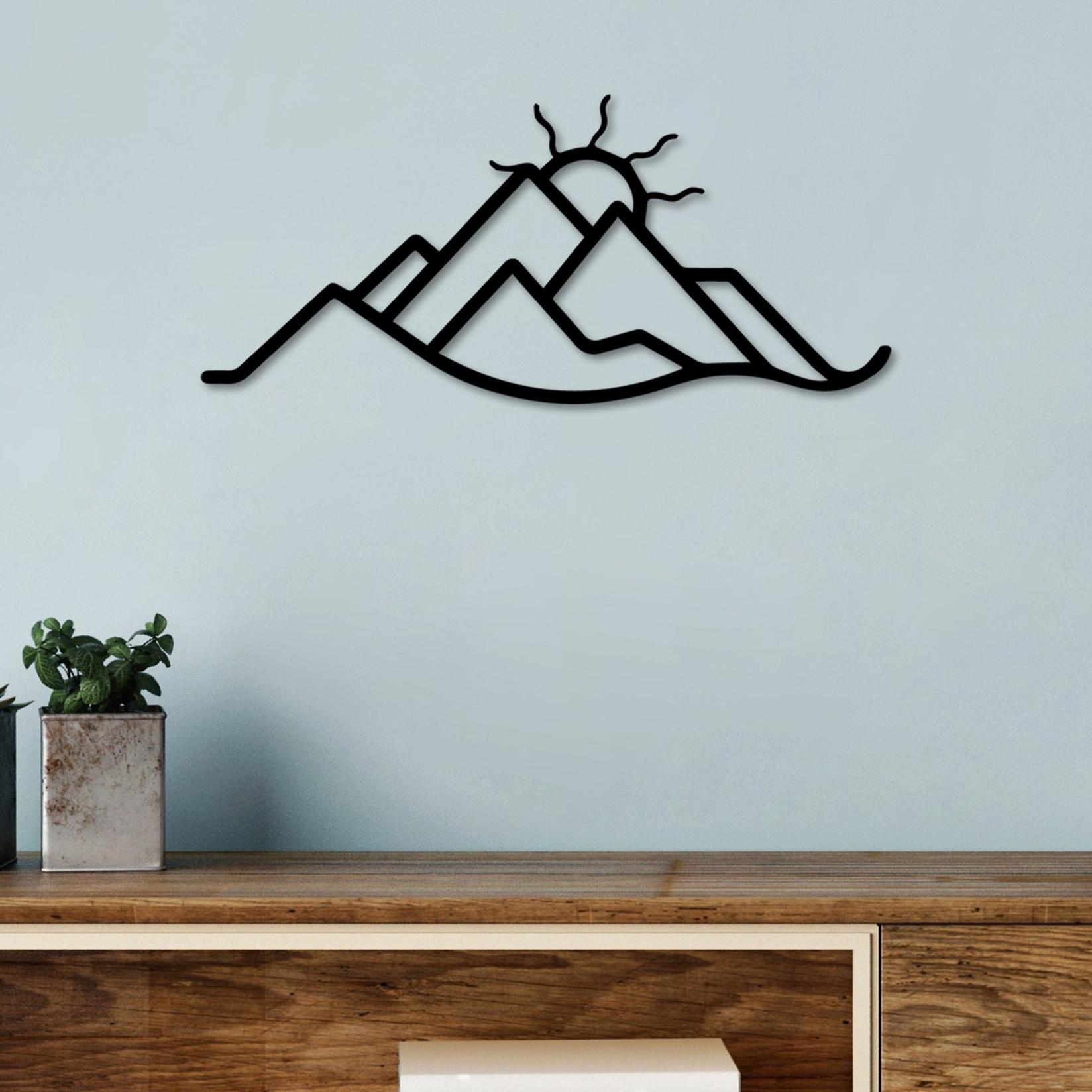 Wallity Zidna dekoracija Planina i Sunce, 60x26 cm, 1,5 mm, Crna