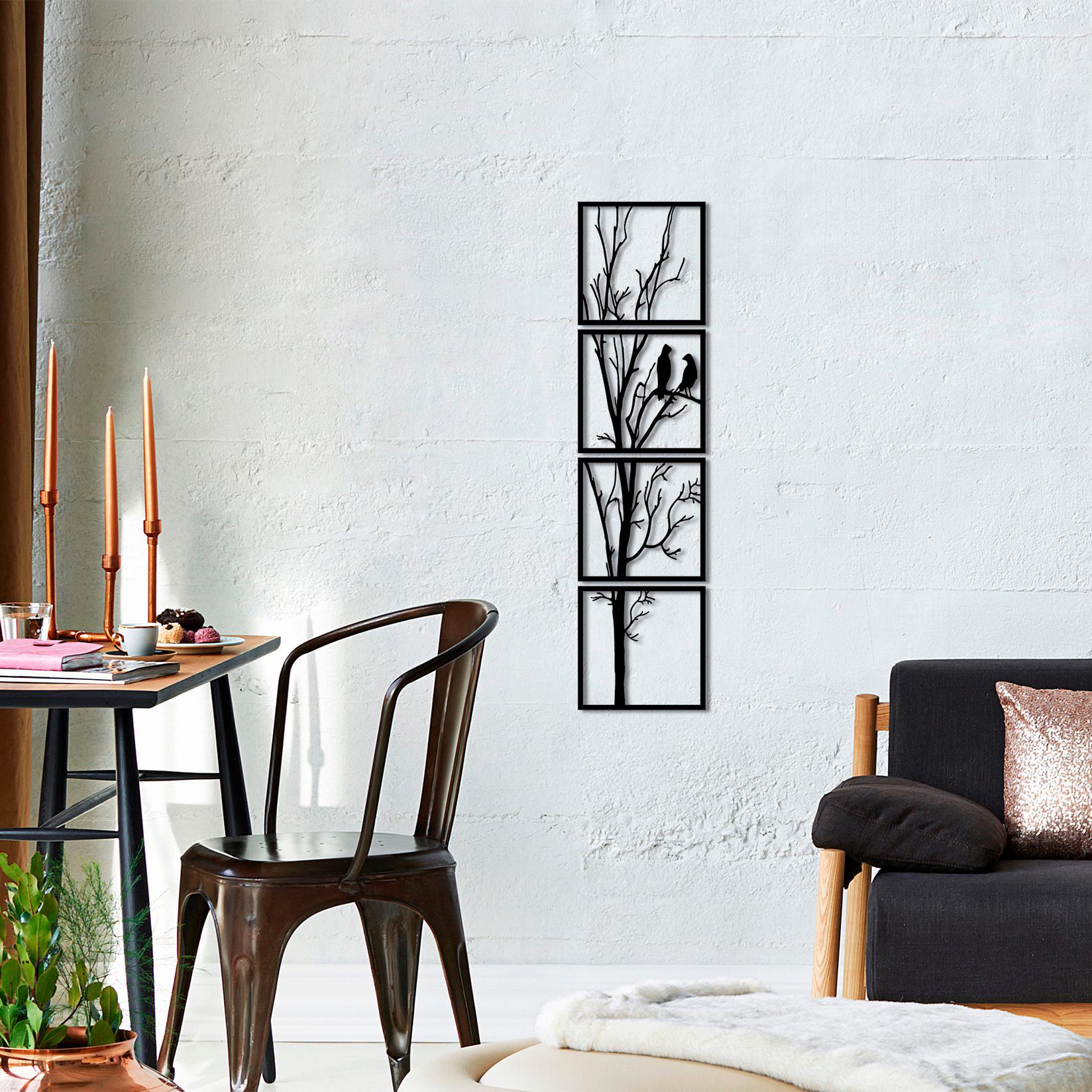 Wallity Set zidnih ukrasa Drvo i ptice S, 30x30 cm, 1,5 mm, 4 komada, Crna