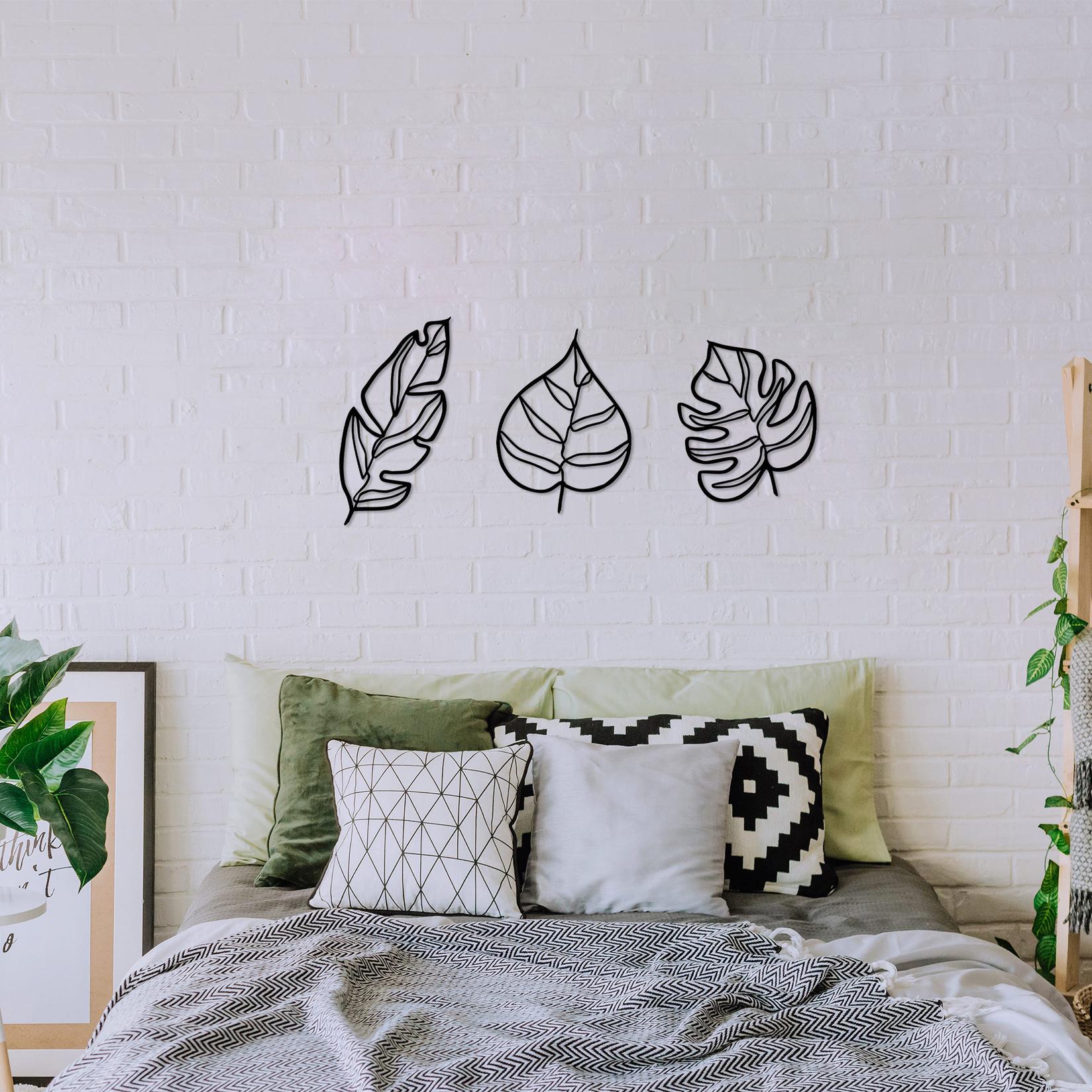 Wallity Set zidnih ukrasa Lišće-485, 17x33cm 22x26cm 21x29cm, Crna