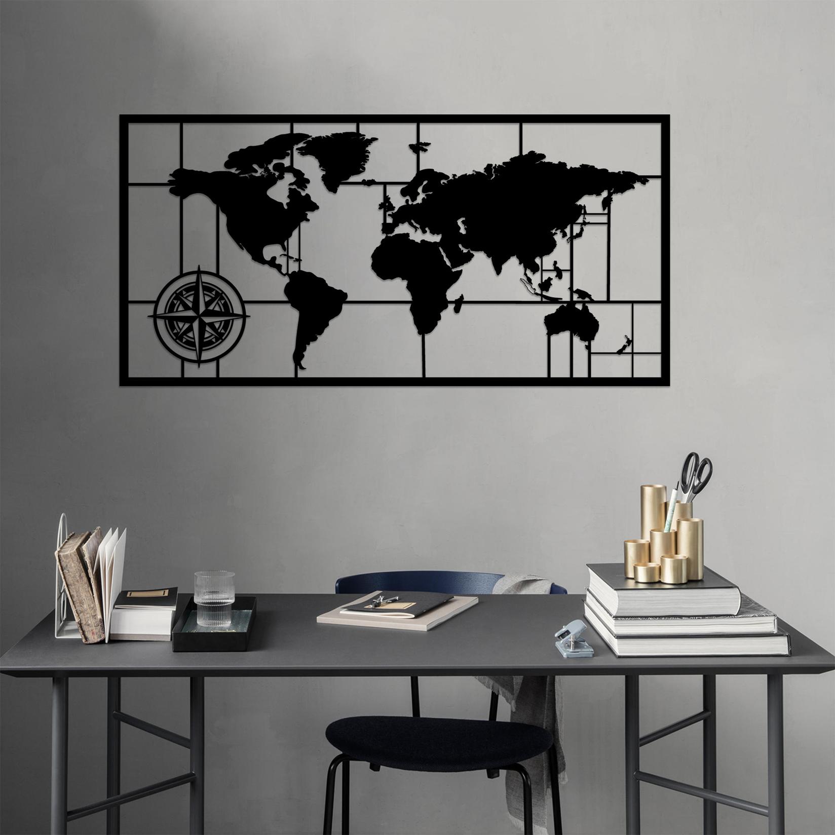 Wallity Zidna dekoracija Mapa svijeta 7, 121x60 cm, 1,5 mm, Crna