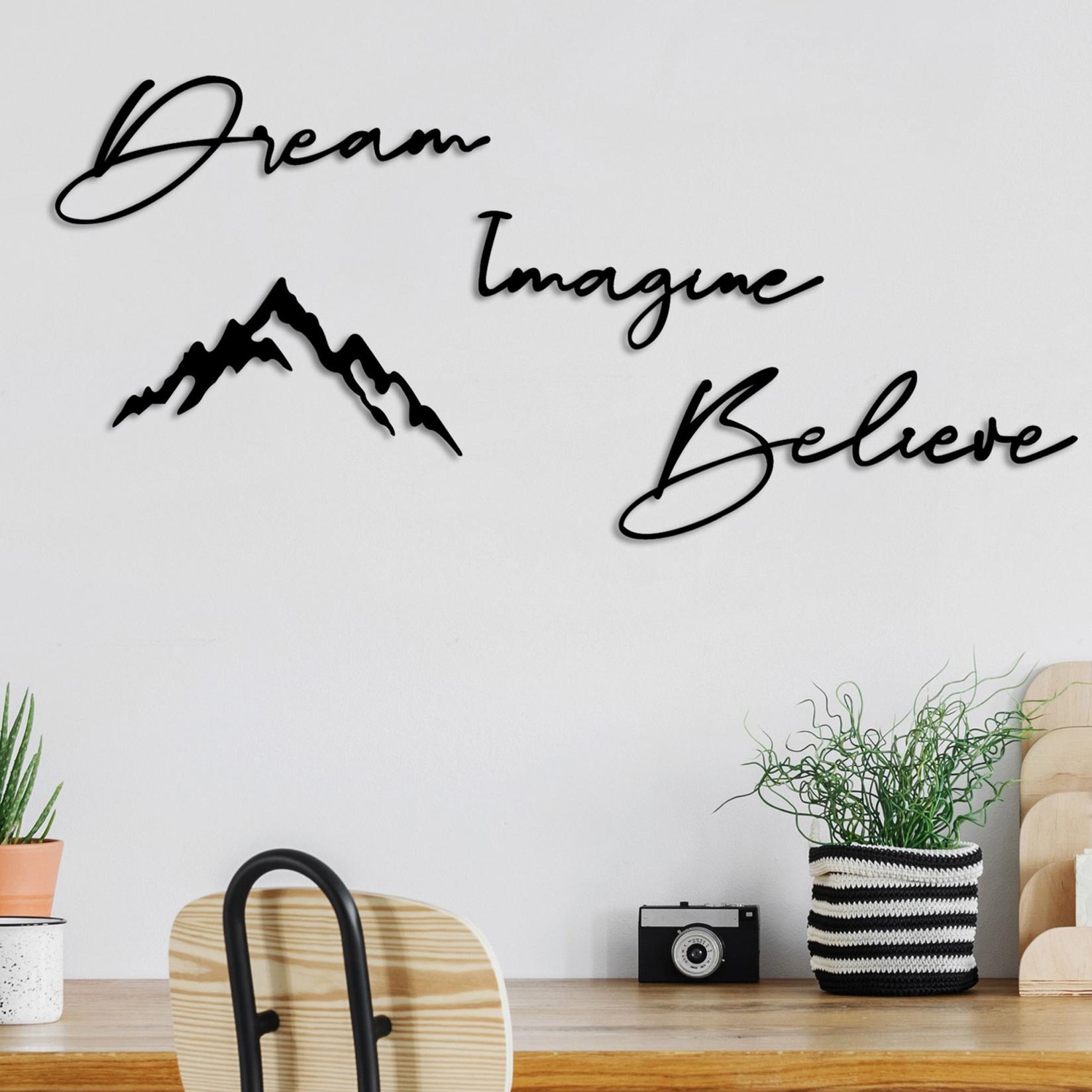 Wallity Zidna dekoracija Dream Imagine Believe, 1.5mm, Crna