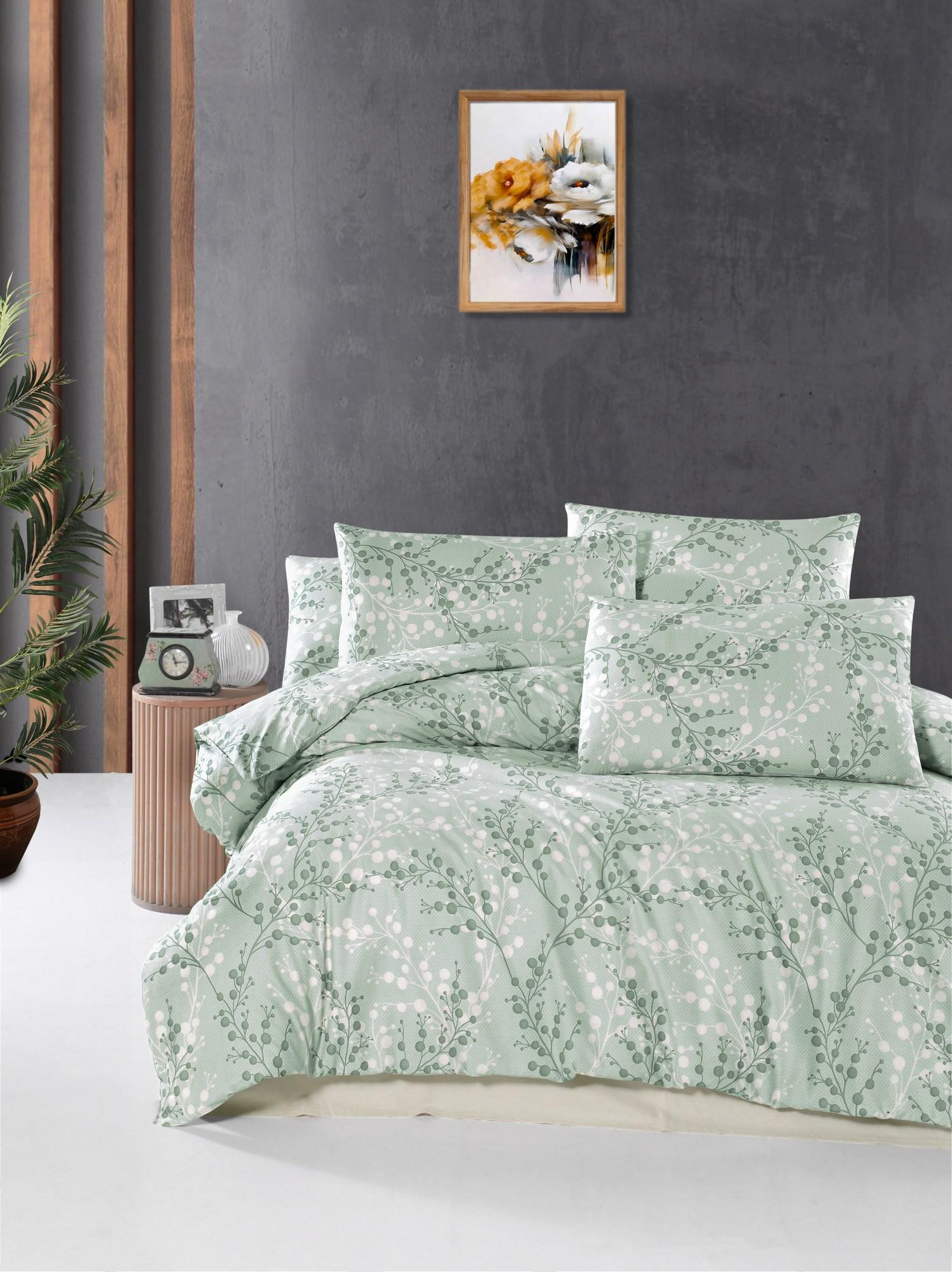 L'essentiel Maison set posteljine Marfa, 200x220 cm, 240x260 cm, zeleno-bijela