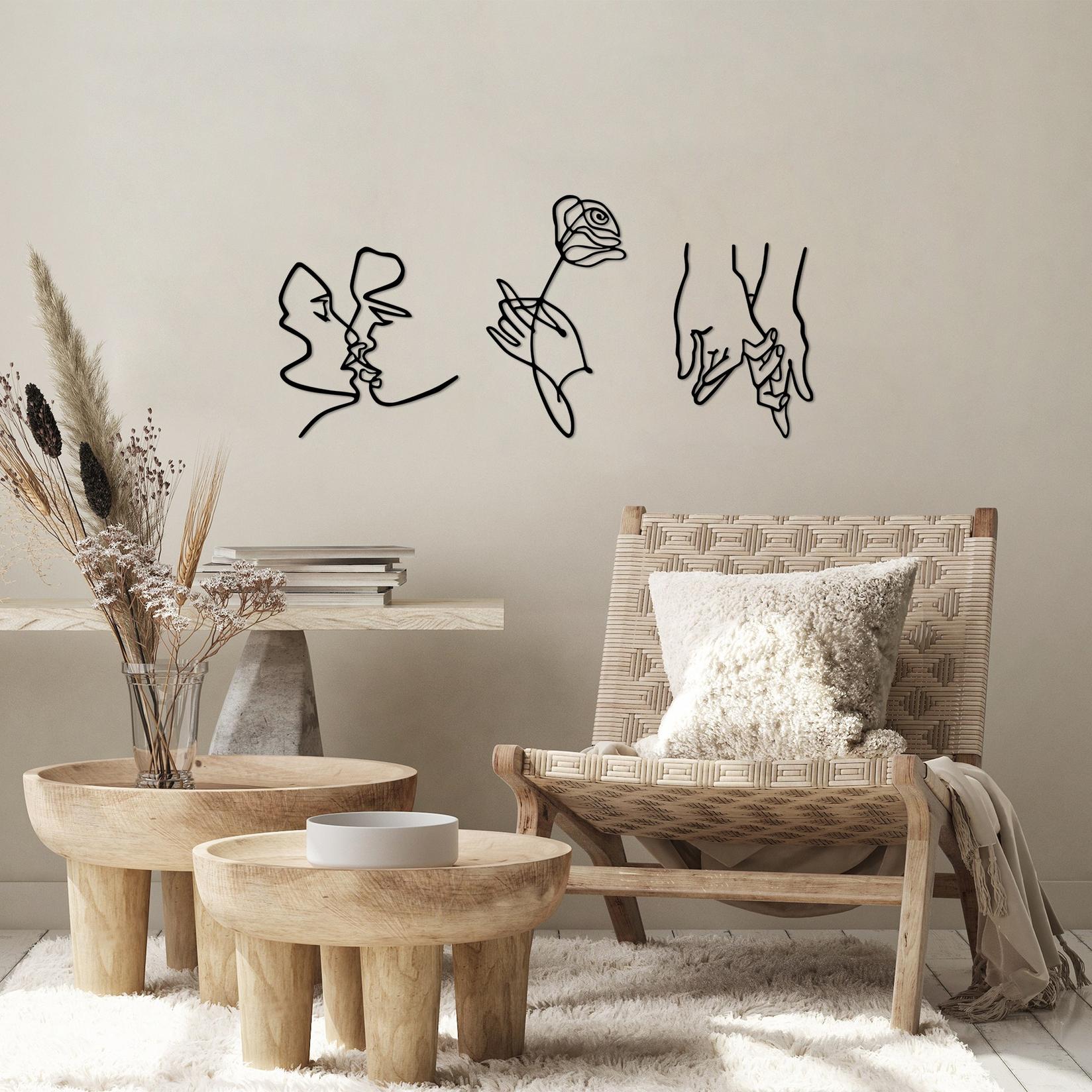 Wallity Set zidnih ukrasa Rose Kissing Darling, 22x24cm, 18x30cm 18x25cm, Crna