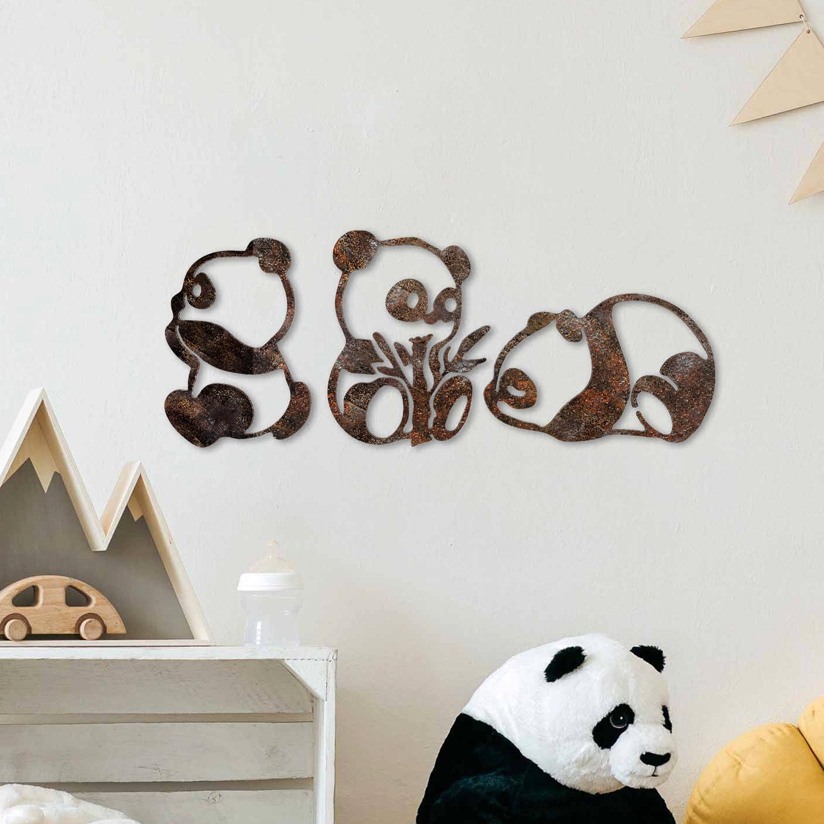 Wallity Set zidnih ukrasa Rusty Panda, 3 dijela, Smeđa