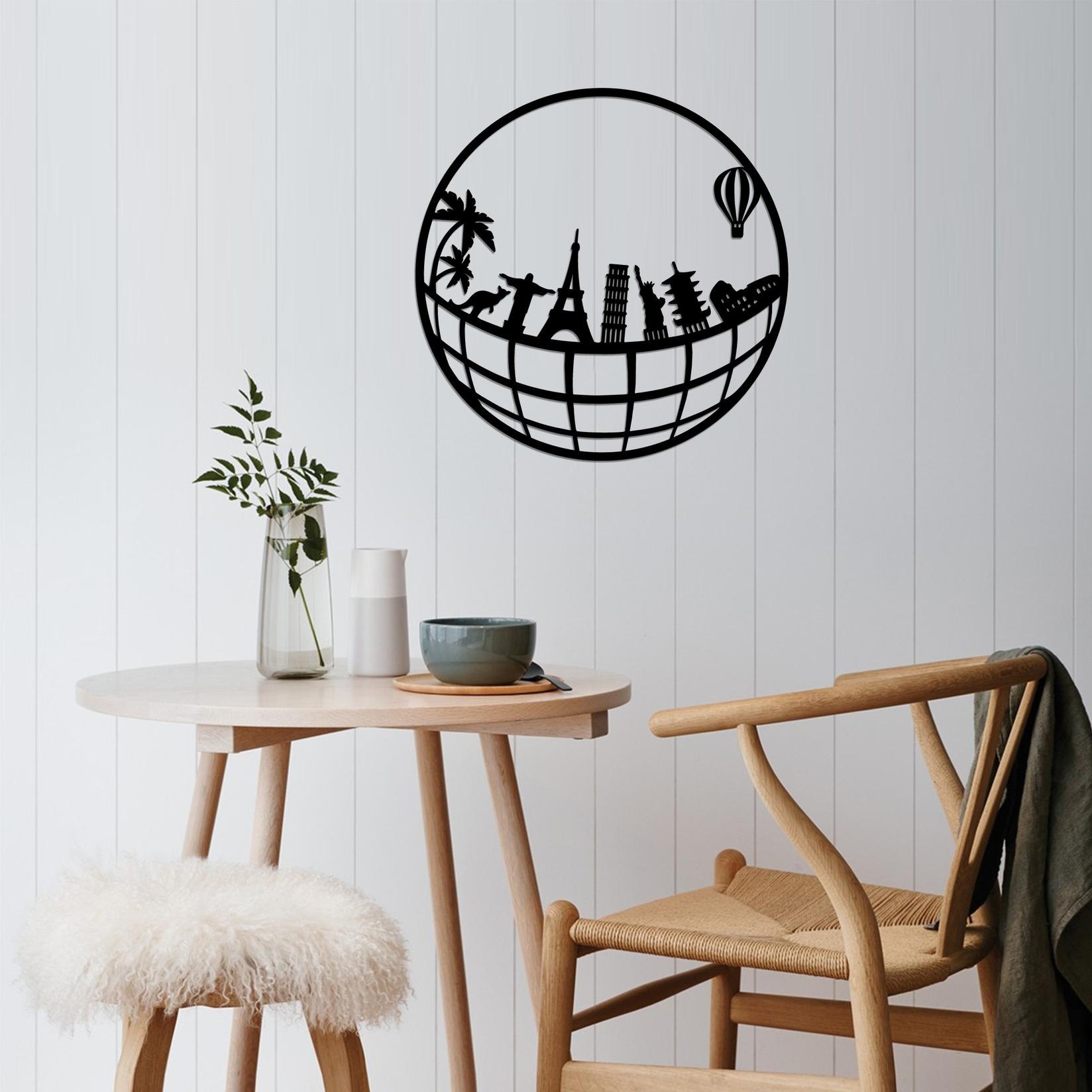 Wallity Zidna dekoracija Mapa svijeta 5, 48x48 cm, Crna