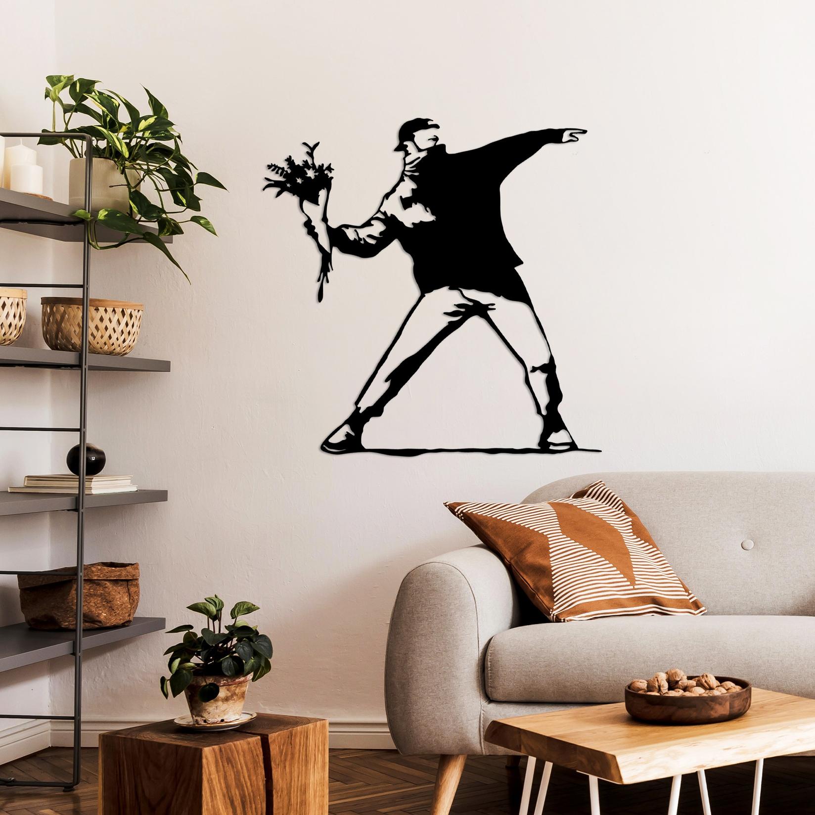 Zidna dekoracija Banksy Metal 01, 69x70 cm, 1,5 mm, Crna