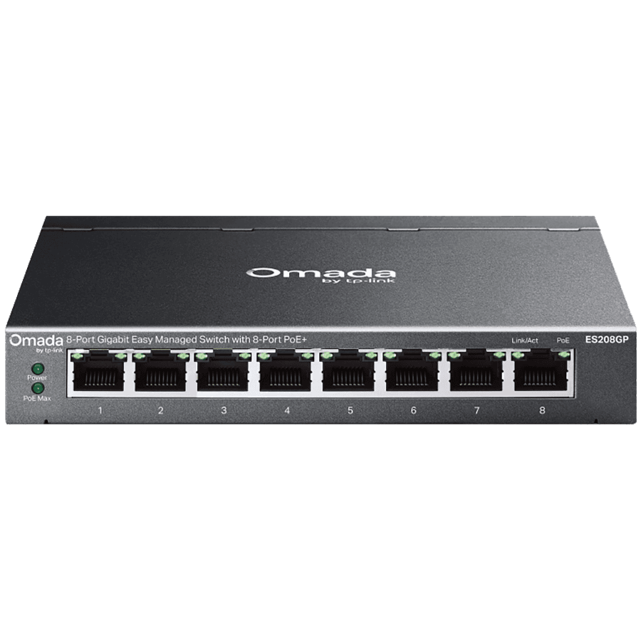 TP-Link Mrežni prekidač ES208GP Omada, 8-Portni Gigabitni PoE+, Crni