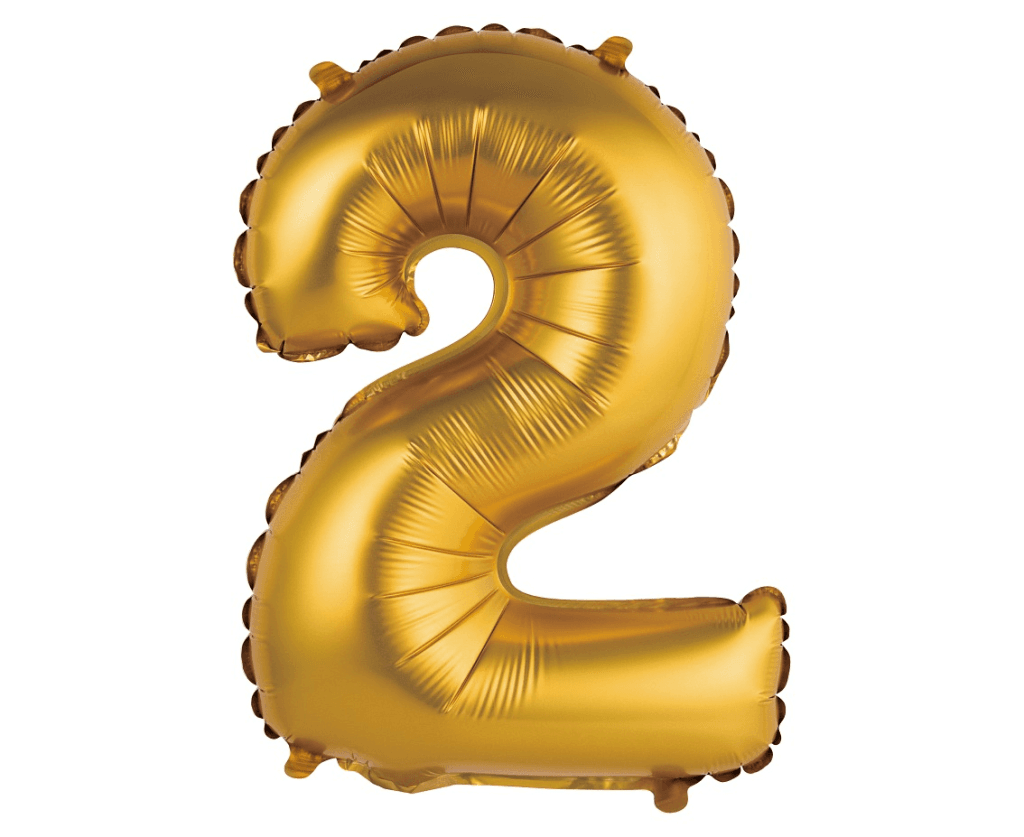 Partydeco Folijski balon BC-AZL2, 35 cm, Broj 2, Zlatni