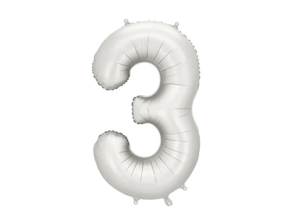 Partydeco Folijski balon FB1S-3-018, broj 3, 86 cm, Srebrni