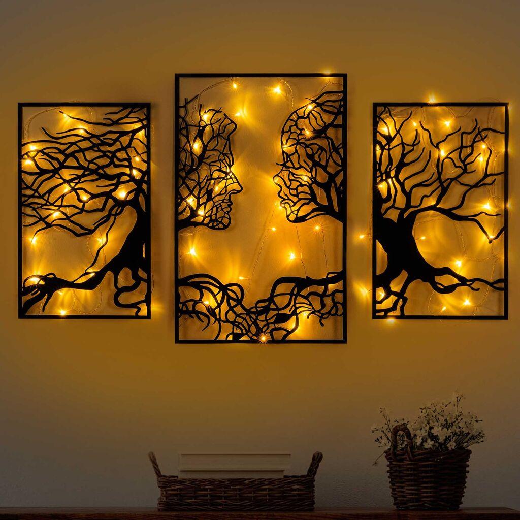 Wallity Zidna dekoracija Drvo Osoba 499, 71x116 cm, 3 dijela Crna