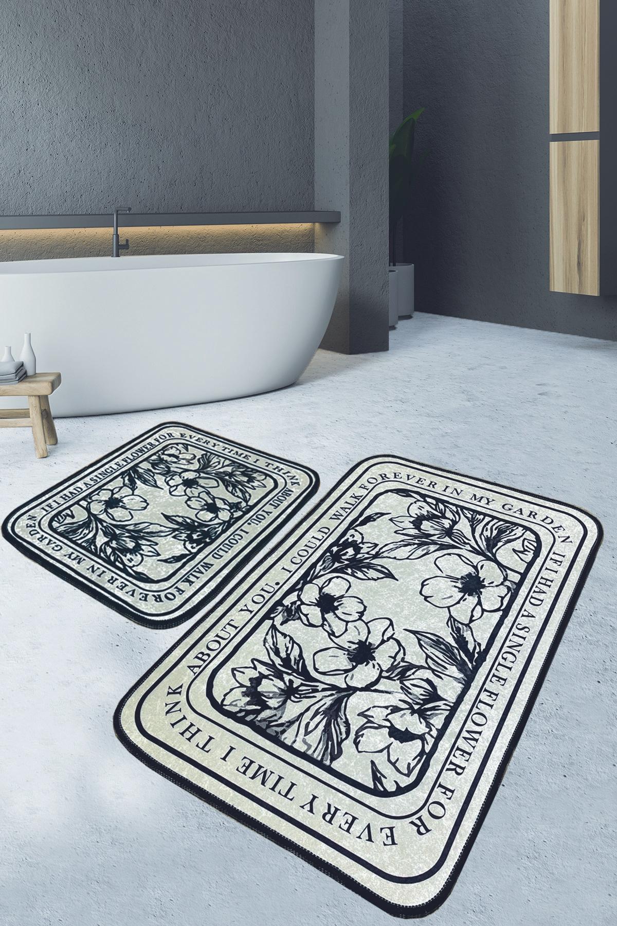 L'essentiel Maison Set od 2 tepiha za kupatilo, krem-crne boje