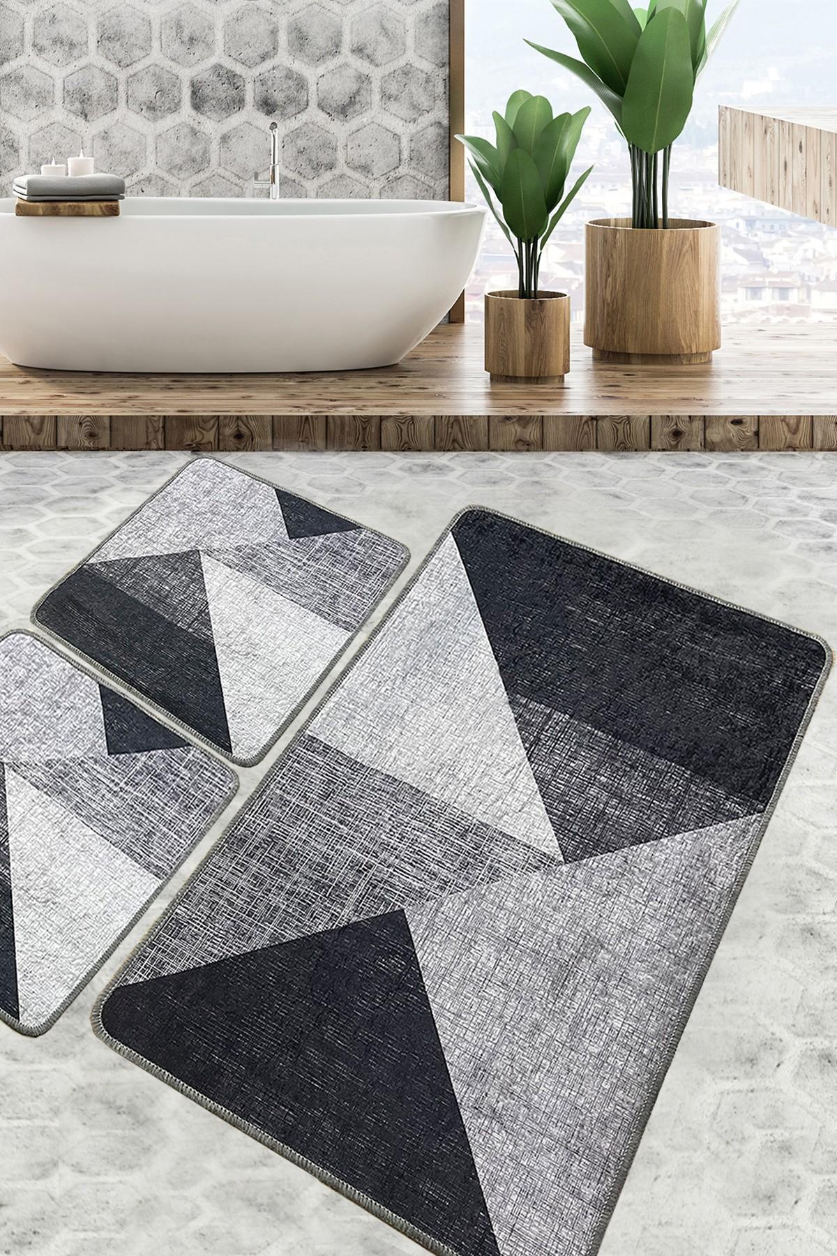 L'essentiel Maison Set od 3 kupaonska tepiha Siva