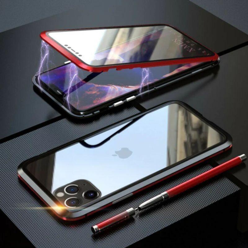 Staklena maska za iPhone 15 Pro, 360°, Magnetska, Crvena