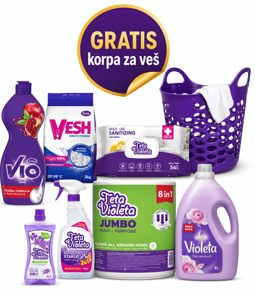 VIOLETA paket za domaćinstvo 7u1+ GRATIS korpa za veš