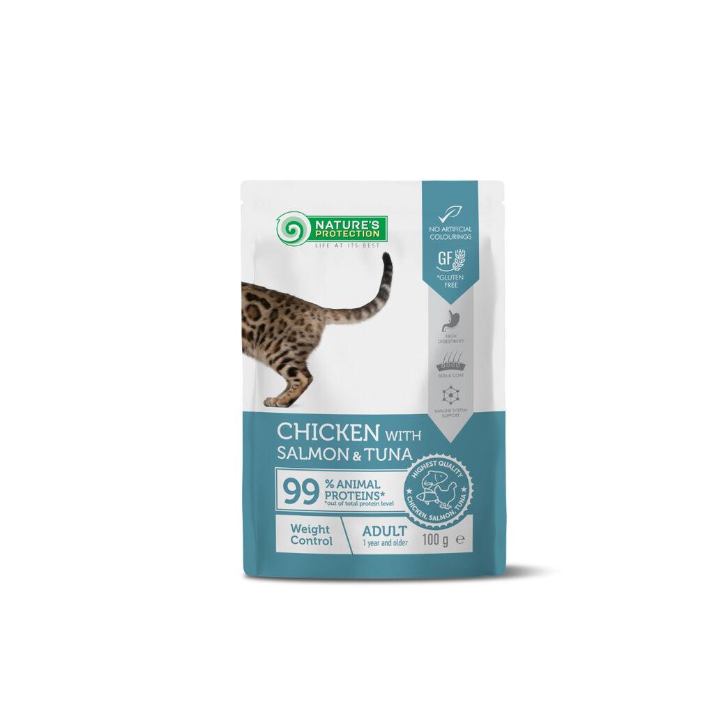 Nature’s Protection Hrana za mačke u umaku Weight Control Cat, Piletina, Losos i Tuna, 100 g