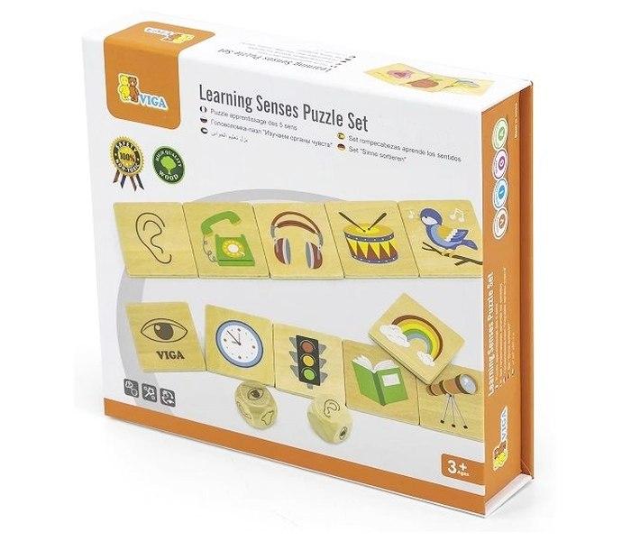 VIGA Set od 35 drvenih pločica za učenje bež boje