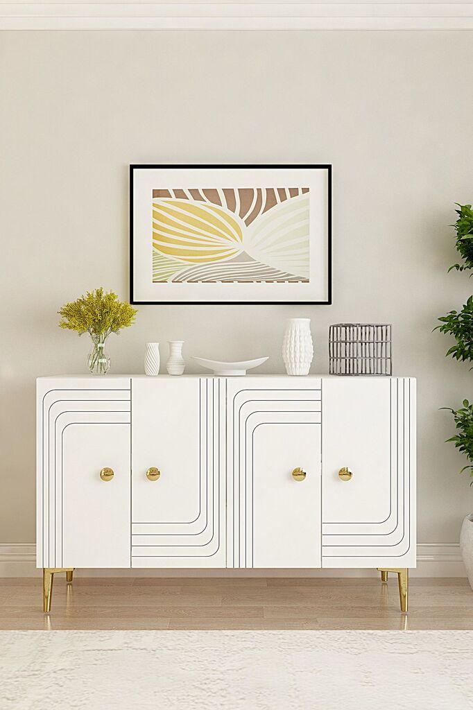 Hanah Home Komoda Lessi 120, Bijelo-zlatna