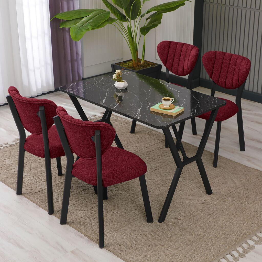 Hanah Home Trpezarijski sto i stolice Elma , Bordo-crni