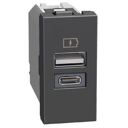 Bticino USB Utičnica Light Now YD4191AC TIP A-C, 1M, 15W, Crna