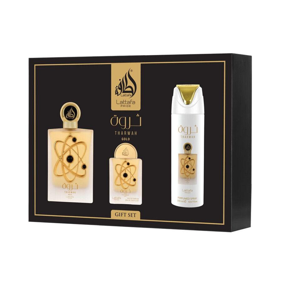 Lattafa Muški Set parfem Pride Tharwah Gold EDP 100 ml + 20 ml + Body Spray 200 ml