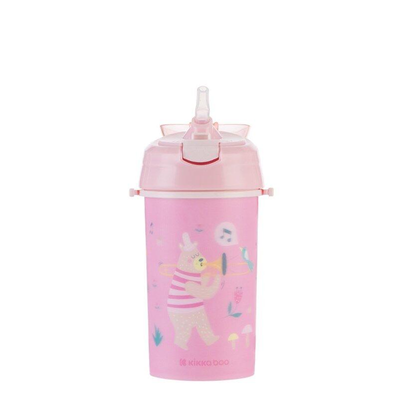 Kikka Boo Šalica sa silikonskom slamkom i remenom, 450 ml, roze