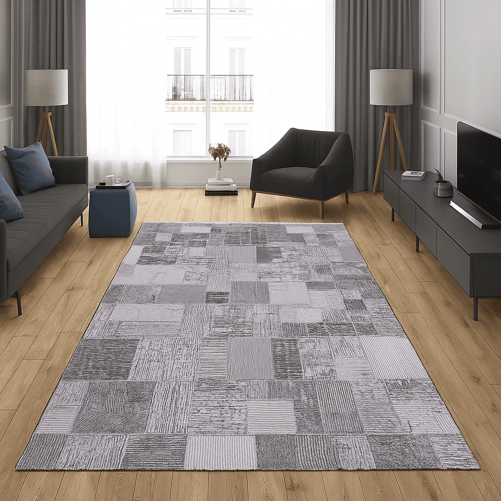 Merinos Končani tepih Mozaik kvadrata, 160x220 cm, Sivi