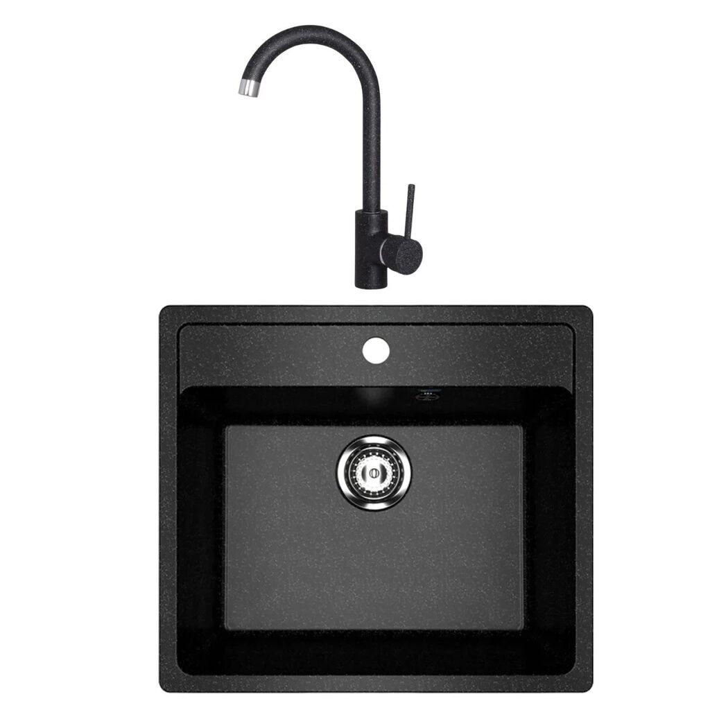 Valterra Granitna sudopera V104 sa lučnom slavinom, 560 x 500 mmm, Crna