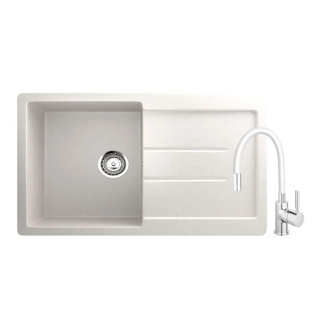 Valterra Granitna sudopera V507 sa flexy slavinom, 770 x 500 mm, Bijela