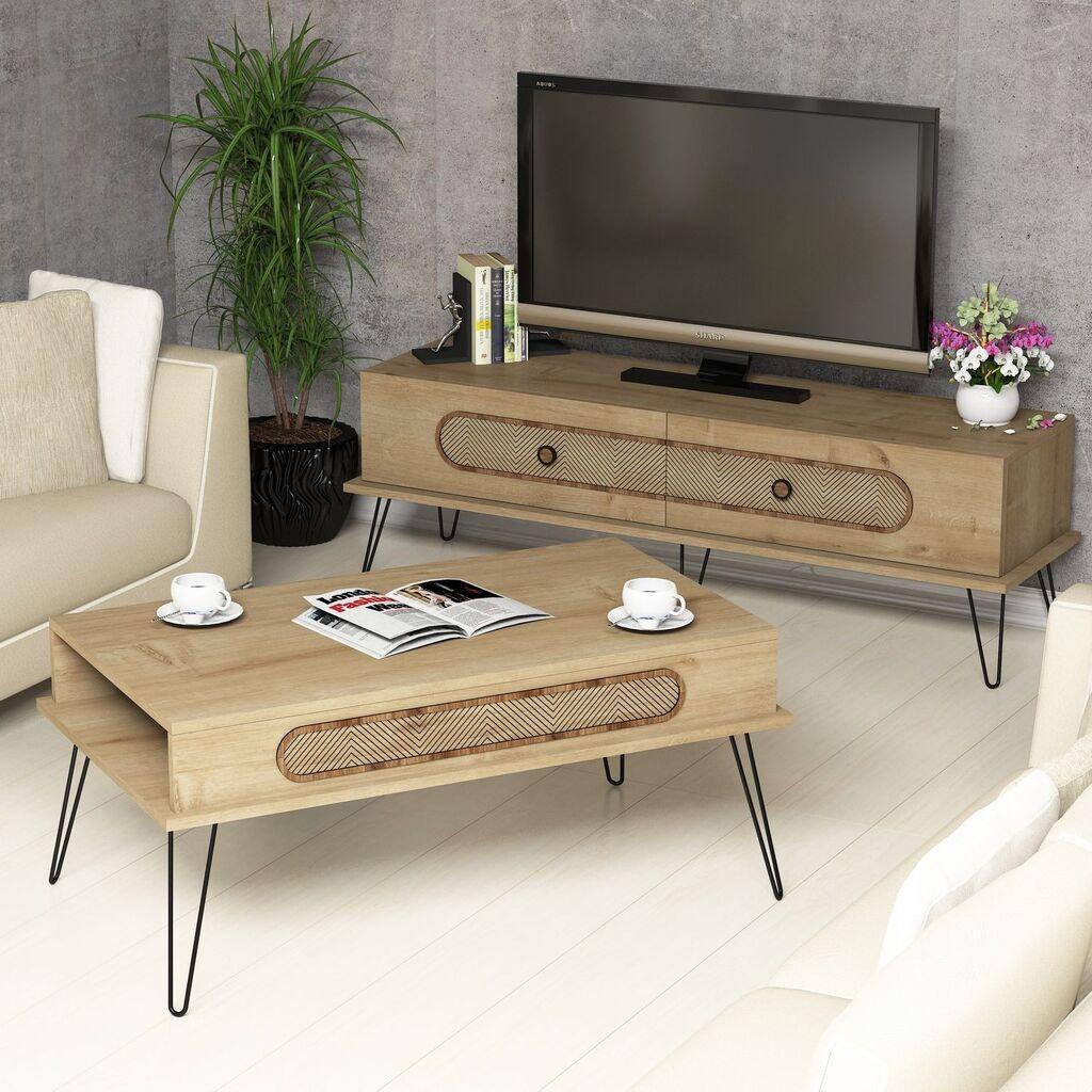 Hanah Home Set TV komoda i klub stolić od hrastovine