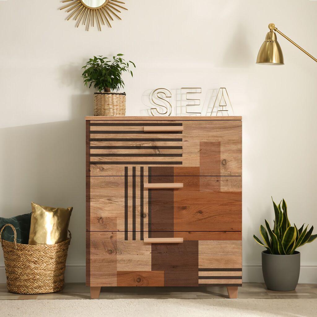 Hanah Home Commode Leva Gravis Colorblock 80x95x43cm Bež