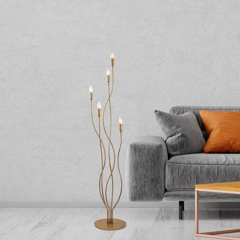 Opviq Podna lampa Bonibon-13237, 35 x 35 x 155 cm, 5 x E14, Zlatne boje