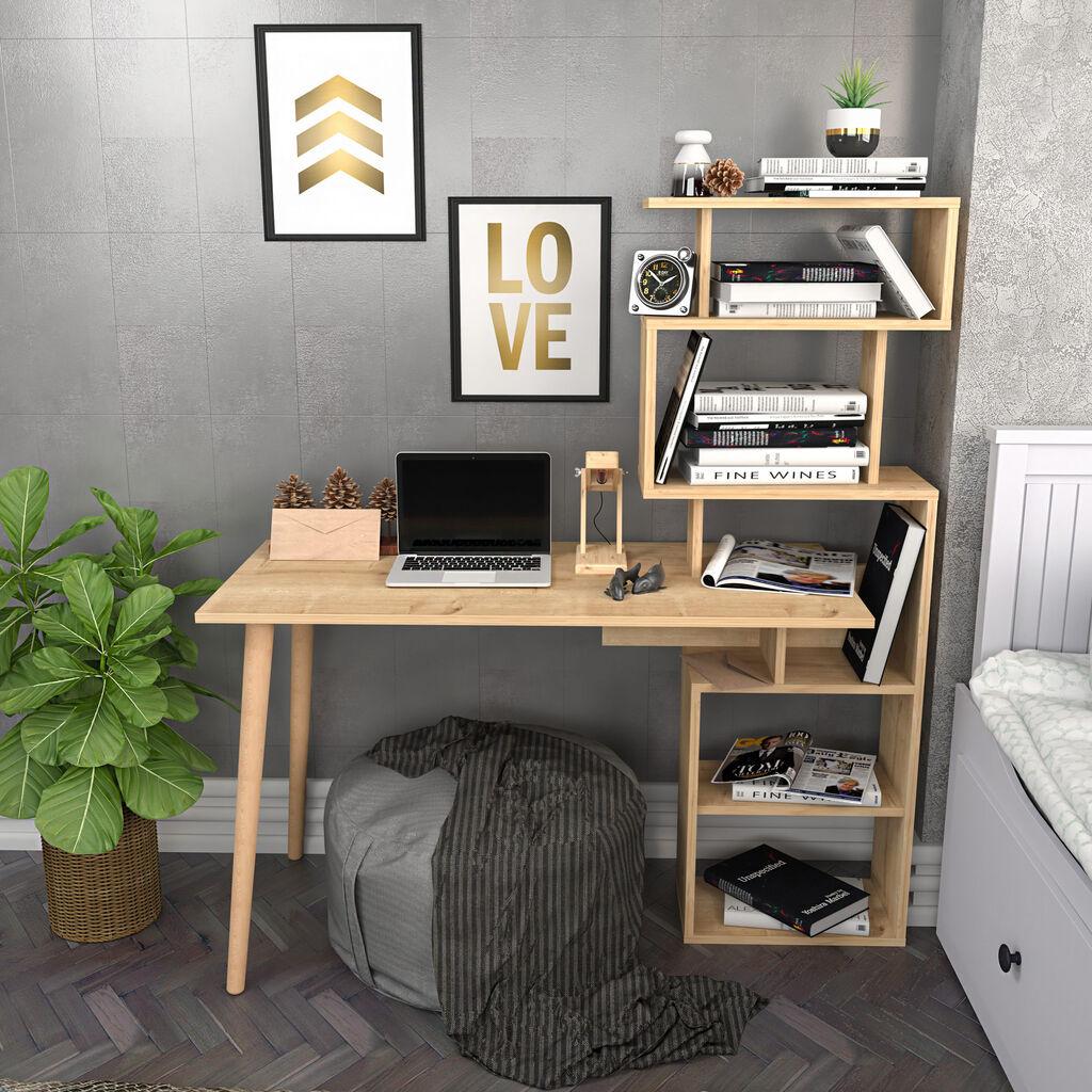 Hanah Home Vina hrastov radni sto 133x55x146.4cm, bež