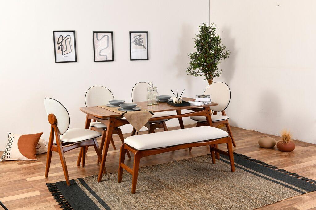 Hanah home Set trpezarijski sto, 4 trpezarijske stolice i klupa Touch Walnut