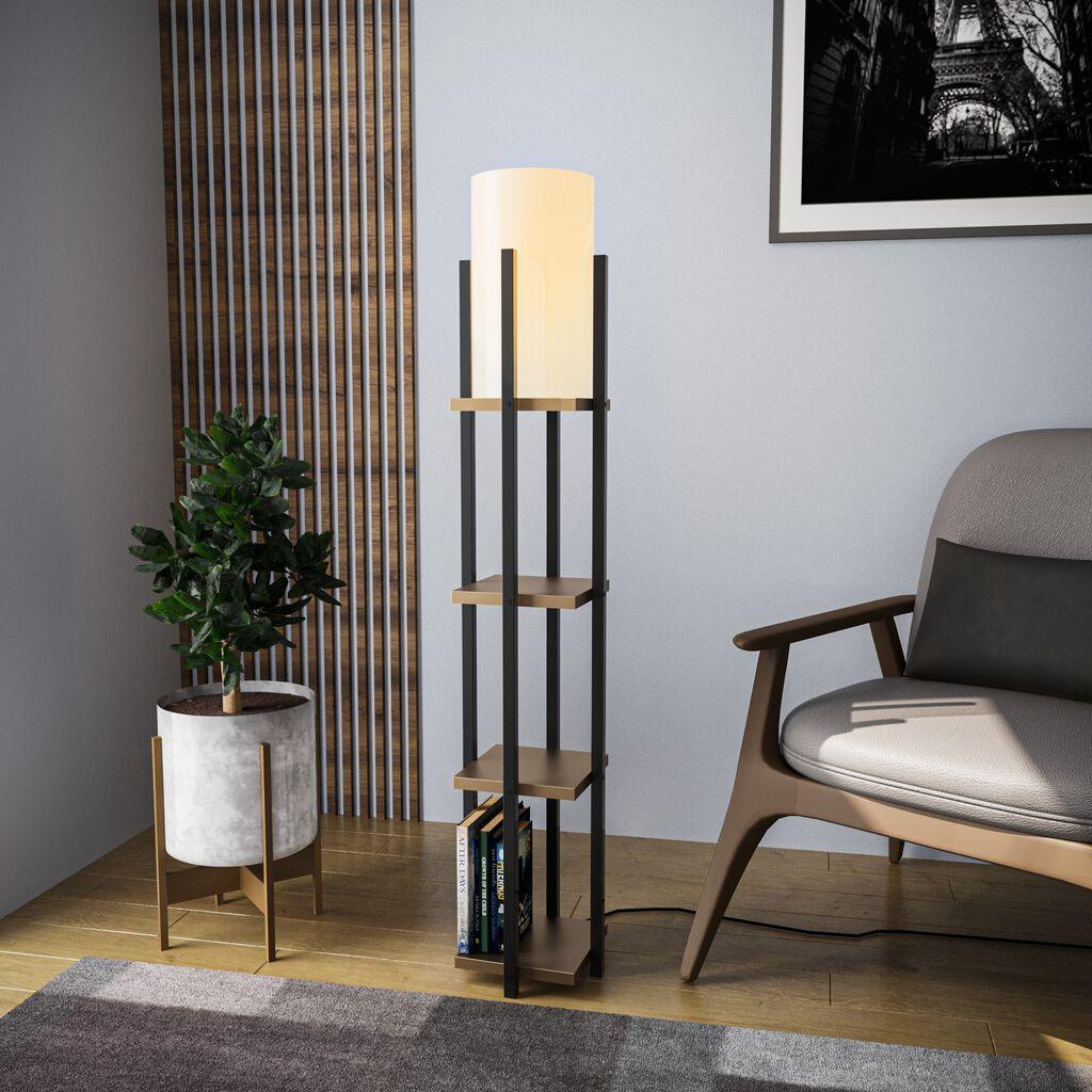 Opviq Polica Lampa 8115 Podna lampa, Smeđe-bijela