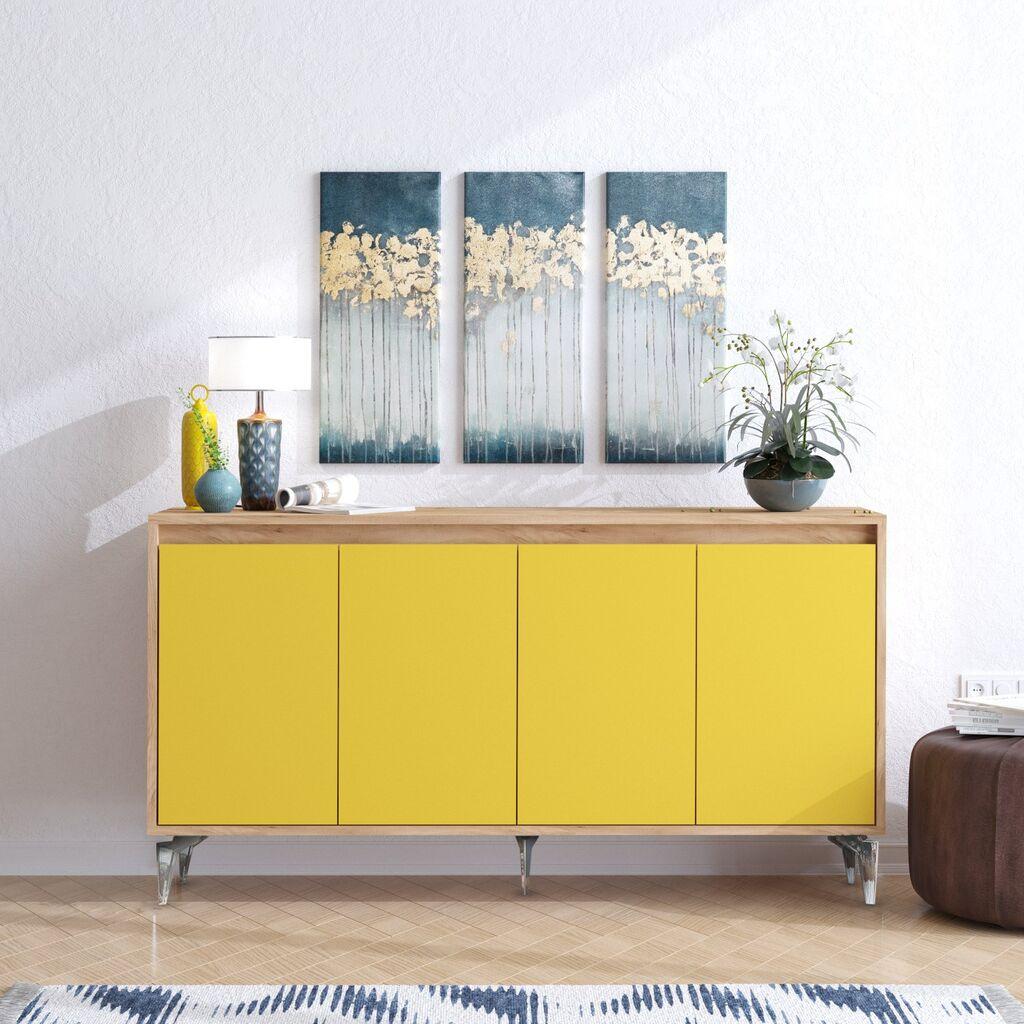 Hanah Home Komoda s ladicama UTAH 140x94x40cm Hrast-žuta