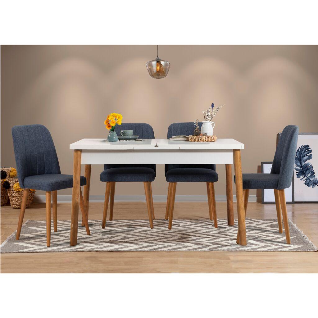 Hanah Home Set trpezarijski sto, 2 trpezarijske stolice i 2 klupe Santiago bež-Teget