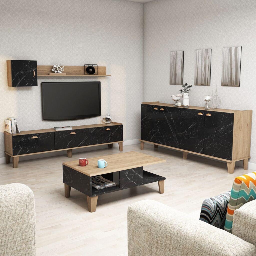 Hanah Home Set TV komoda i klub stolić Smeđi-Mermer