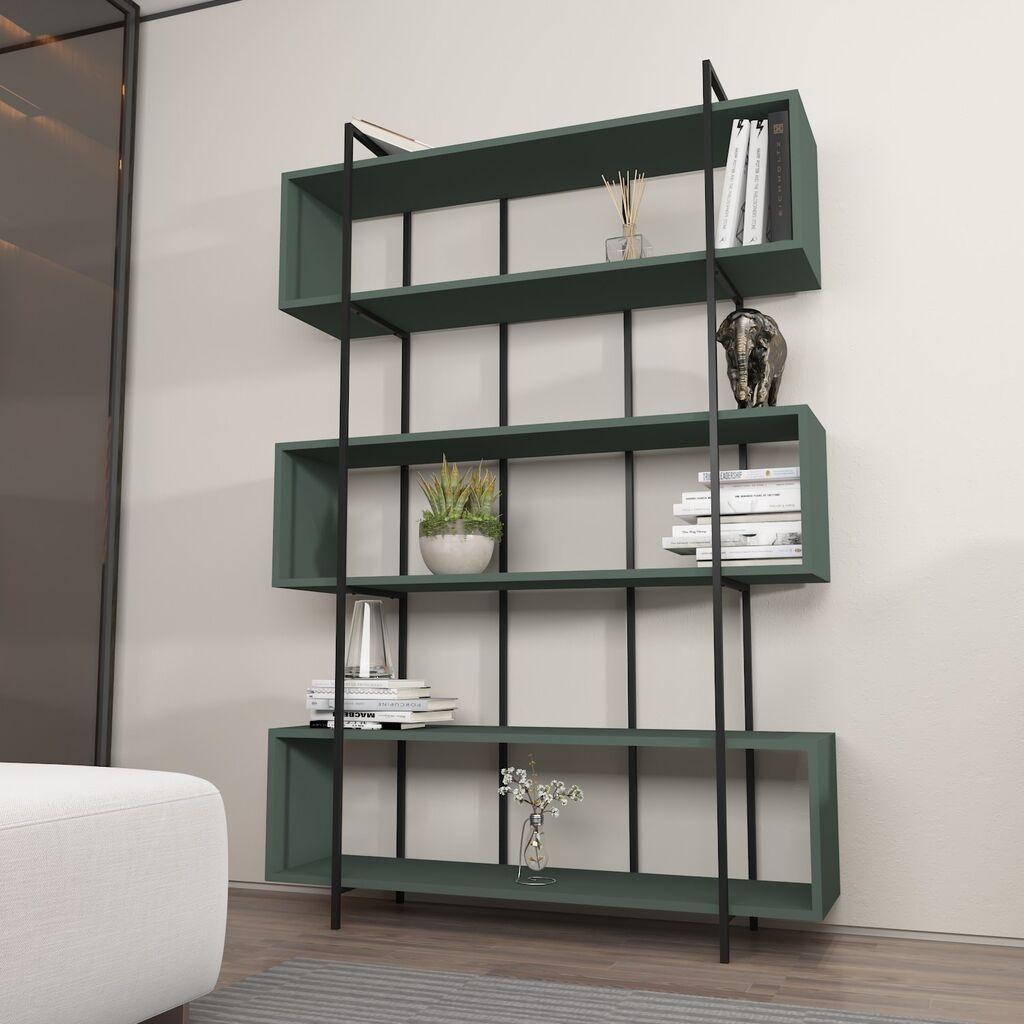 Hanah Home Bruti Zelena Crna Polica za Knjige 120x180x29.6cm, Zimzelena