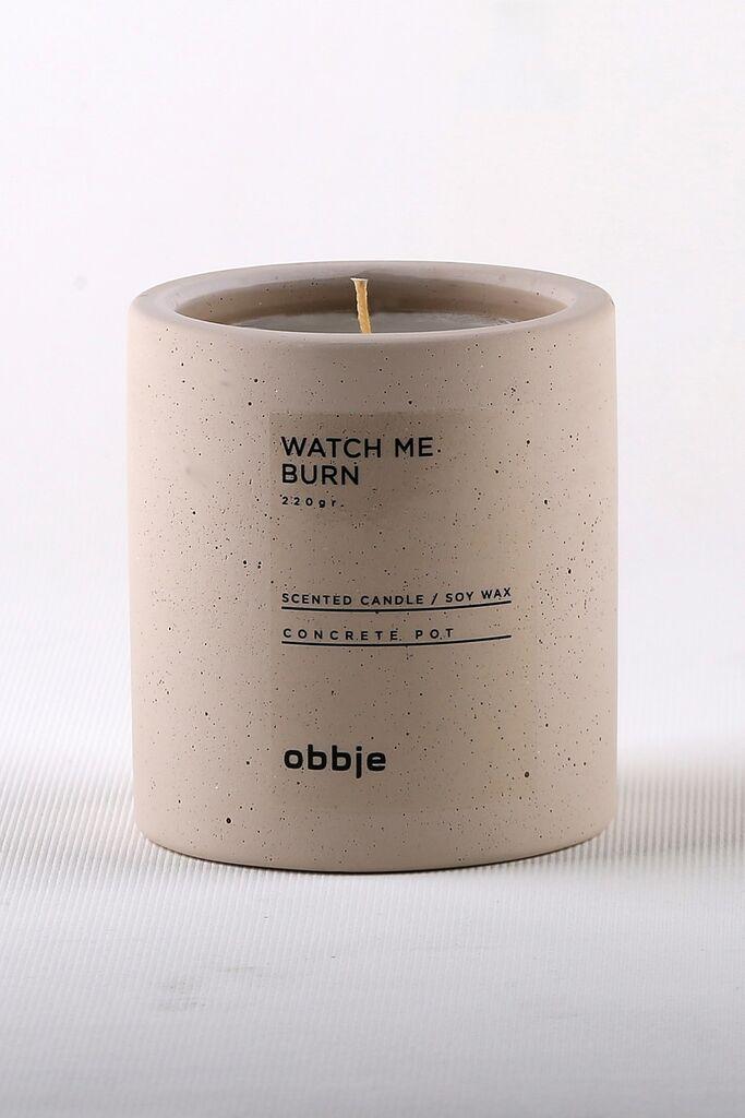 Aberto Design Betonska svijeća Watch Me Burn Verti, Miris ćilibara, parafina i soje, 8,5 cm, Bež