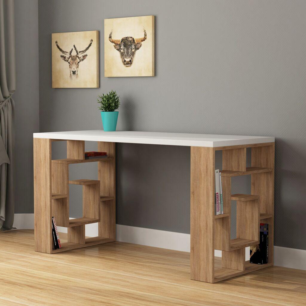 Hanah Home Maze Radni sto od bijelog hrasta 140x75x60 cm, bijela