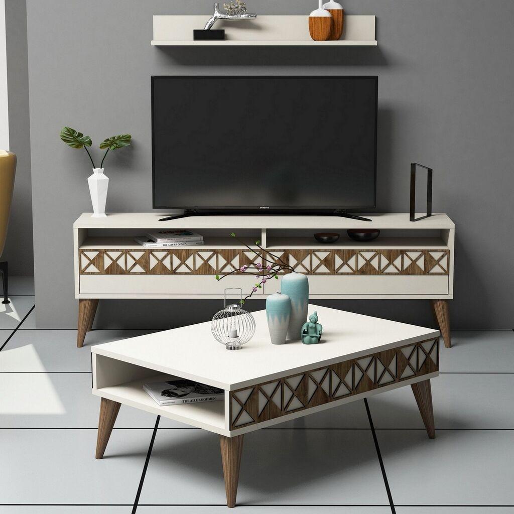 Hanah Home Set TV komoda i klub stolić krem ​​boje